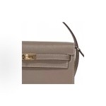 HERMES Kelly To Go gold buckle crossbody wallet for regular women, 18 Etoupe Elephant grey